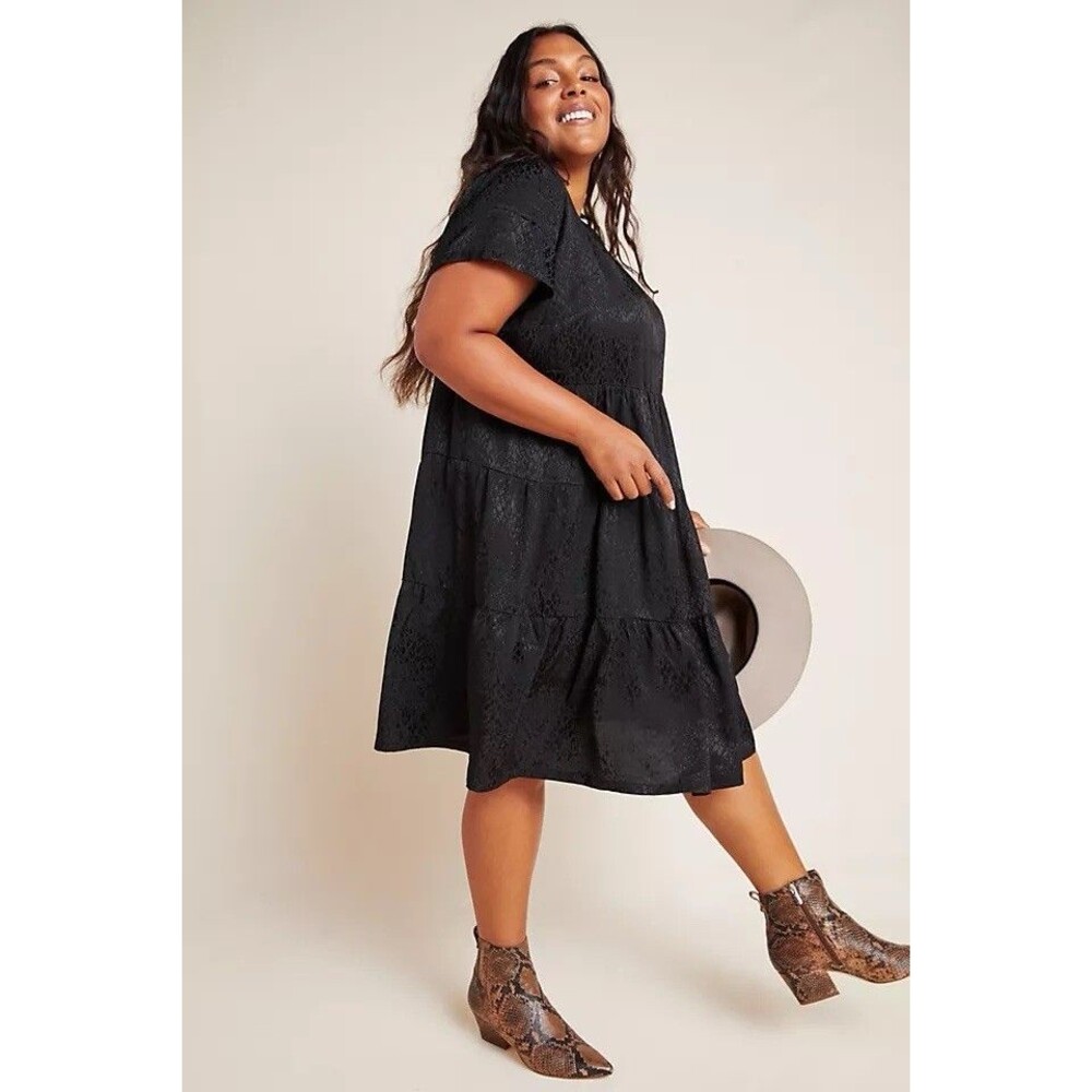 Maeve Anthropologie Sacha Jacquard Tiered Tunic Dress Size M Lined LBD Boho - Picture 3 of 16